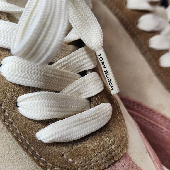 Tory Burch Good Luck Trainer Sneakers Pick Tan Suede Shoes Womens Size 6.5 - Picture 2 of 16